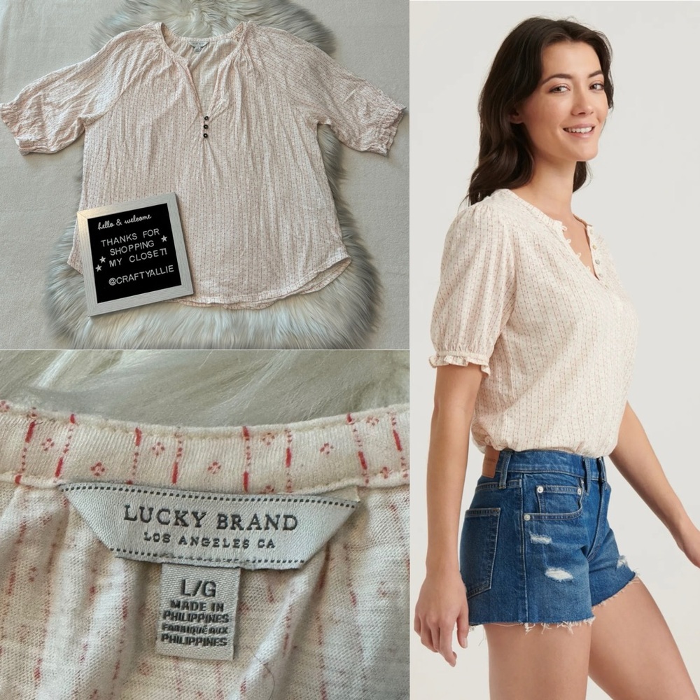 Lucky Brand Printed Henley in Cream Multi | Women’s Large